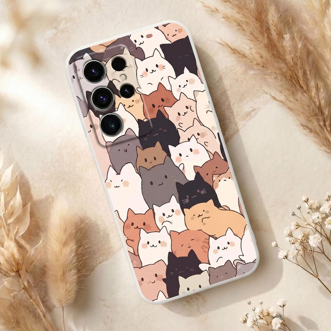 Cute Stacking Cat Phone Case for Samsung Galaxy S26 S25 S24 S23 S22 S21 ...