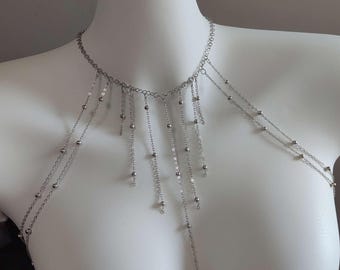 Silber Perlen Körperkette: Romantisches Ripple Design, Festival Accessoire