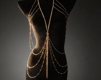 Gold Silber Körperkette, Sternennacht Layered Brust Harness, verstellbarer Bikini Schmuck für Festival Rave Outfit