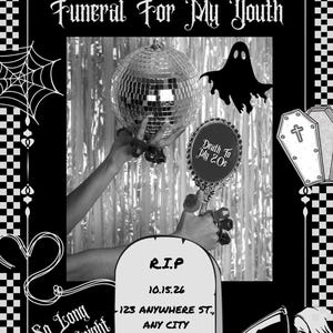 Death to 20s Birthday Invitation, Funeral for My Youth Invite, Editable 30th Birthday Template, Emo Birthday, Digital Download