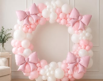 Coquette Pink Bow Balloon Garland Kit | Pink and White Balloon Arch, Feminine Party Decor, Birthday & Baby Shower