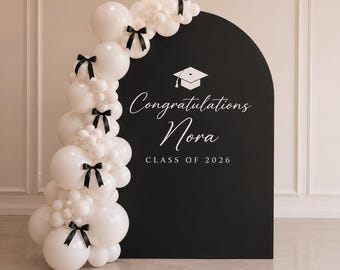 Black White Graduation Balloon Garland Kit with Bows, Class of 2026 Decorations, Elegant Grad Party Decor, Balloon Arch Kit
