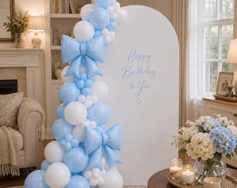 Blue Bow Balloon Garland Kit, Blue Birthday Decorations, Bow Balloon Arch Kit, Baby Blue Birthday Party Decor, Coquette Balloon Garland