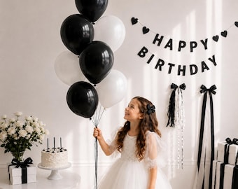 Black & White Balloon Bouquet, Birthday Balloons, Party Decor, Helium Latex, Set of 7, Elegant Celebration
