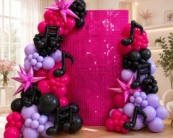 K Pop Demon Hunters Music Balloon Garland Kit, Foil Notes & Star, Purple Black Pink Party Decor