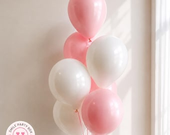 Pink White Balloon Bouquet Set of 7 | Coquette Party Decor | Birthday Balloons