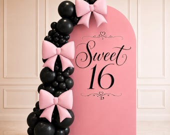 Pink Bow Sweet 16 Balloon Garland Kit, Coquette Birthday Balloons, Teen Girl Birthday Decor, DIY Balloon Arch, 16th Party Decorations