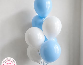 Blue and White Balloons, 7 Balloon Bouquet Kit, Baby Boy Shower Decor, Boy Birthday Balloons
