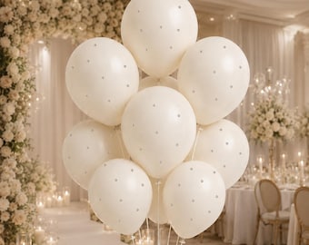 Pearl Balloon Bouquet | Ivory Balloons with Adhesive Pearls | Elegant Wedding Balloon Bouquet | Baby Shower Decor | Set of 10