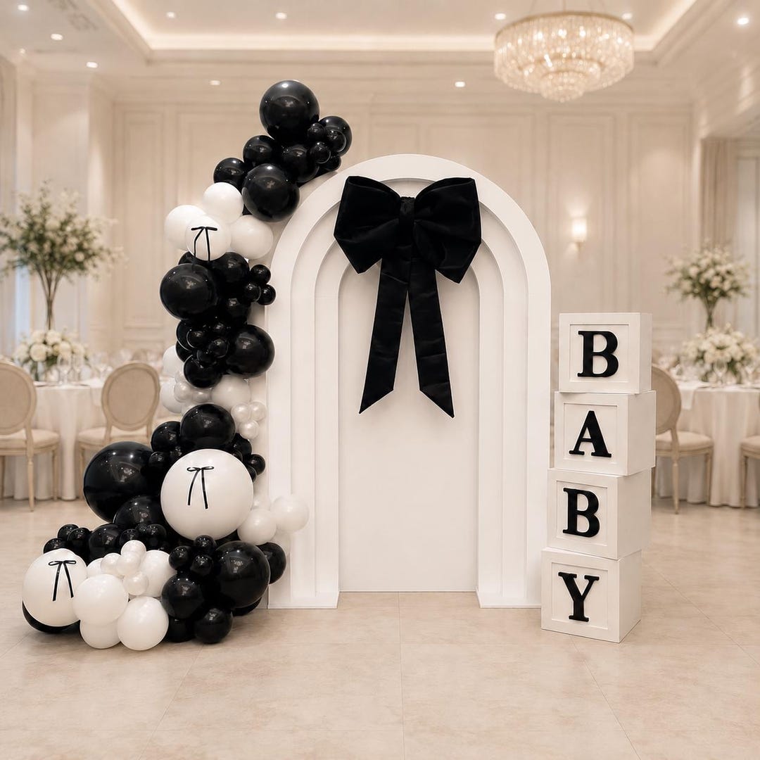 Black And White Baby Shower Balloon Garland Kit Coquette Bow Balloon black-and-white-baby-shower-balloon-garland-kit-coquette-bow-balloon