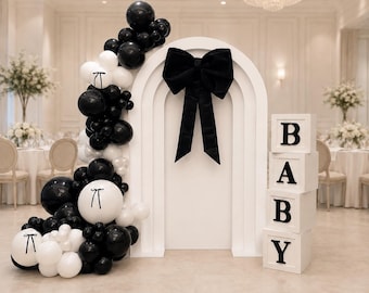 Black and White Baby Shower Balloon Garland Kit, Coquette Bow Balloon Arch Decor, Elegant Baby Party Balloons, Gender Neutral Shower