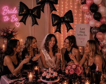 Black Bow Balloons Set of 3 | Coquette Party Decor | Bow Foil Balloons | Birthday Decorations |