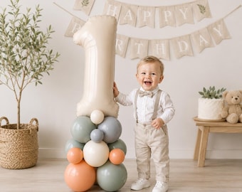 Boho Balloon Tower Kit, First Birthday Decor, Retro Balloon Stand, Number 1 Balloon Column