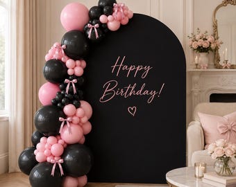 Pink Black Bow Balloon Garland Kit, Coquette Birthday Decorations, Sweet 16 Balloon Arch Kit, Pink Bow Party Decor, DIY Balloon Garland