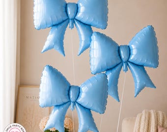 Blue Bow Balloons Set of 3 | Coquette Party Decor | Bow Foil Balloons | Birthday Decorations | Baby Shower Decor