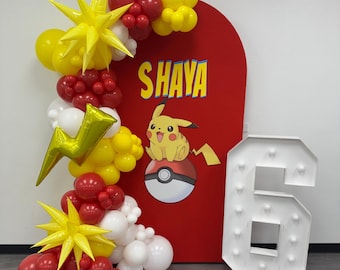 Pokemon Balloon Garland Kit | Pikachu Inspired Birthday Balloons, Red Yellow White Balloon Arch, Gamer Party Decor