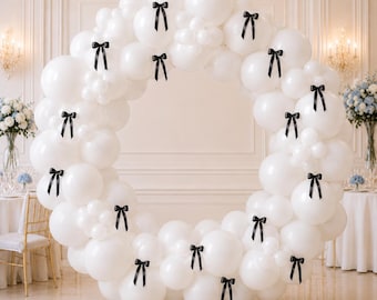 Premium White Balloon Garland Kit | DIY Balloon Arch Kit | White Balloon Arch | Black Bow Balloon Decor | Wedding Party Decor