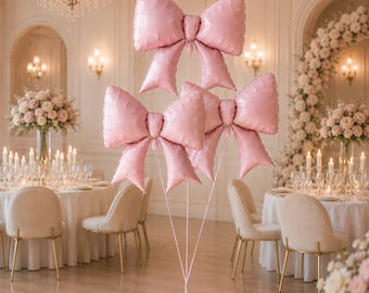 Pink Bow Balloons Set of 3 | Coquette Party Decor | Bow Foil Balloons | Birthday Decorations | Baby Shower Decor