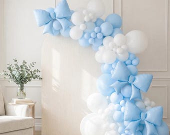 Blue Bow Baby Shower Balloon Garland Kit, Baby Boy Shower Decorations, Blue Balloon Arch, It's a Boy Party Decor, Welcome Baby