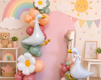 One Silly Goose Balloon Garland Kit, Goose First Birthday Decor, Baby Girl Birthday Arch, Pink Goose Party Decorations, Number Stand