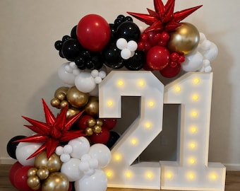 21st Birthday Balloon Garland Kit, Red Black Gold Balloon Arch, Birthday Party Decorations, DIY Balloon Backdrop Kit, Adult Birthday Decor
