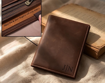 Personalized Leather Passport Holder: RFID Blocking AirTag Travel Wallet & Matching Luggage Tag, Custom Engraved Case, Travel Gift for Him