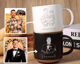 Personalized Ceramic Mug: Laser Engraved Design,Custom Pottery Coffee Mug for Dad/Husband/Mom, Father's Day Gift, Best Man Gift