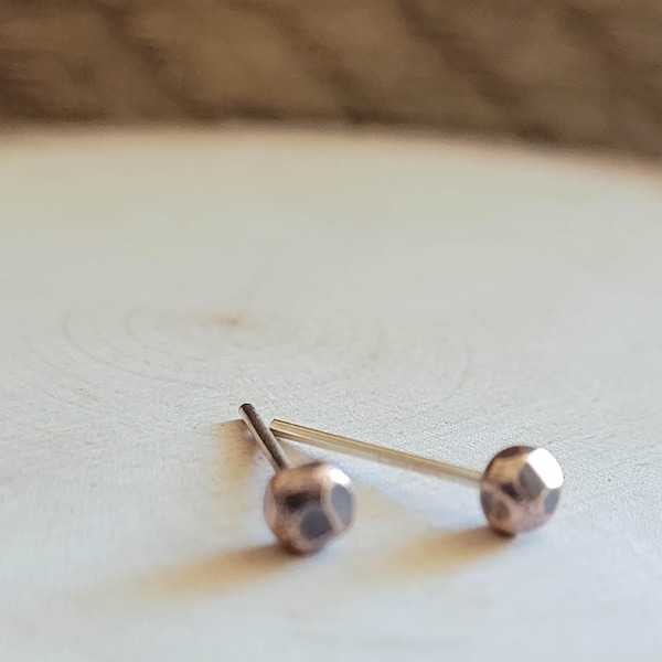 Faceted Bronze Stud Earrings, Dainty Sterling Silver Posts