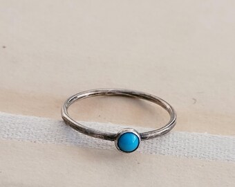 Thin Silver 4mm Turquoise Ring, Sleeping Beauty Turquoise Ring, Small Gemstone Bezel Ring, December Birthstone Ring, Metalwork Jewelry