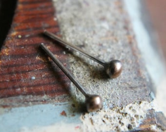 Bronze Stud Earrings, Tiny Ball Studs, Bronze and Silver Stud