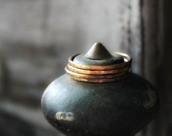 Brass Stacking Rings, Hammered Brass Rings, Golden Brass, Rustic Jewelry, Thin Rings, Metalwork Rings