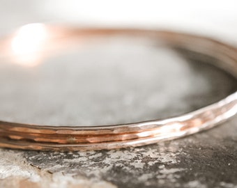 Rose Gold Filled Bangles, Hammered Bangles, GF Bangles, Skinny Rose Gold Bangles, Minimalist Jewelry, Set of 3