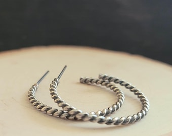 Silver Twist Hoops, Rustic Silver Hoops, Hoop Earrings silver, Sterling silver Hoops, Earrings for pierced Ears, Rustic Hoops, Gift for Her