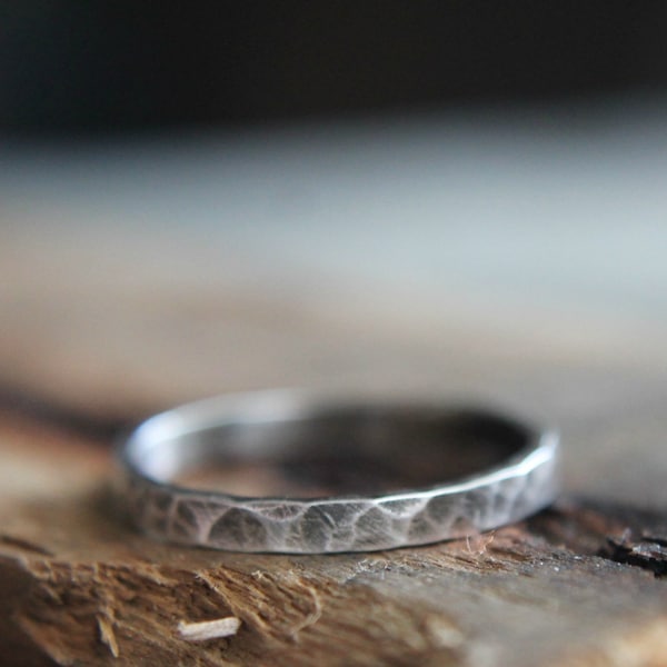 Hammered Silver Band, Hammered Stack Ring, 2mm silver Band, Narrow Silver Band, Simple Silver Ring, Metalwork Jewelry