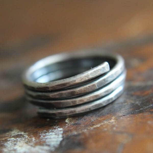 Silver Wrap Ring, Wide Wrap Ring, Forged Silver Ring, Sterling Silver Jewelry, Gift for Her, Hammered Silver Ring, Artisan Metalwork