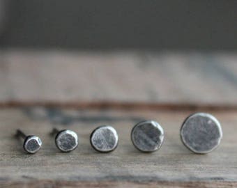 Recycled Silver Studs, Small Silver Studs, Small Pebble Studs Silver, Sterling Silver Dot Studs, Rustic Silver Stud Earrings, Organic Studs