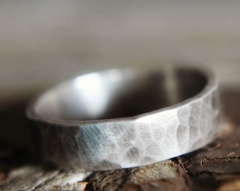 Hammered Stacking Ring, 4mm Silver Band, Silver Wedding Band, Sterling Silver Ring