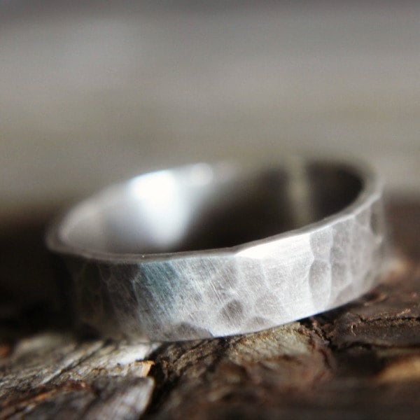 Hammered Stacking Ring, 4mm Silver Band, Silver Wedding Band, Sterling Silver Ring