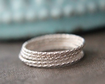 Skinny Silver Stacking Rings - Faceted Twinkle Rings set of 5