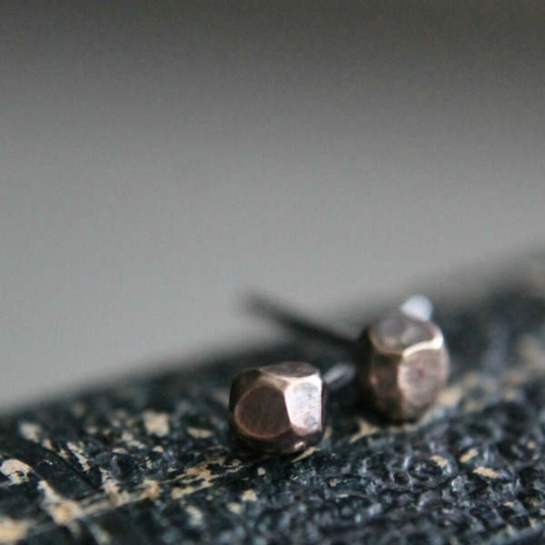 Bronze Stud Earrings, Bronze and Sterling Silver, Tiny Stud Earrings