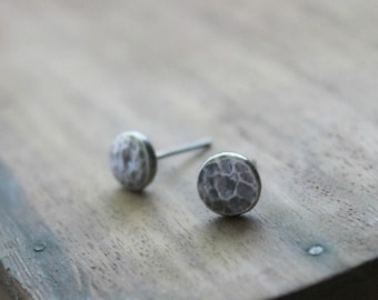 Small Silver Studs, Hammered Stud Earrings, Stud Earrings Silver, Recycled Silver Studs, Hammered Pebble Post Earrings, Pierced Ears