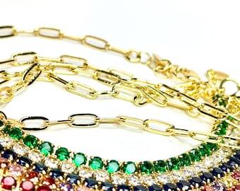 Gold-Tone Multi-Gem Tennis Bracelet | Dazzling Statement Jewelry | LaLa Charm Co