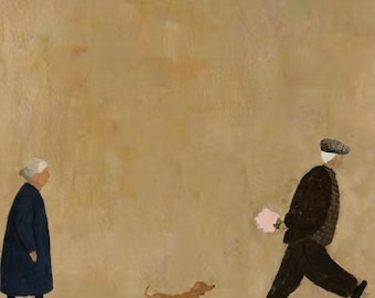 Oud stel schilderij, kunst aan de muur teckel, liefdeshuisdecoratie, grootoudercadeau, jubileumcadeau