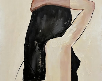 Arte minimalista de mujer, retrato de espaldas, pintura abstracta de figura femenina, arte elegante femenino.