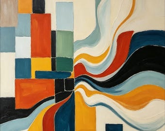 Abstracto geométrico / Arte con flujo de color / Arte mural moderno / Lienzo texturizado / Inspirado en el cubismo