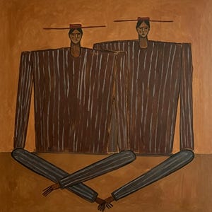 Arte mural figurativo, arte humano abstracto, figura minimalista, arte en tonos tierra, figurativo moderno, arte mural bohemio, decoración a rayas, obra de arte única