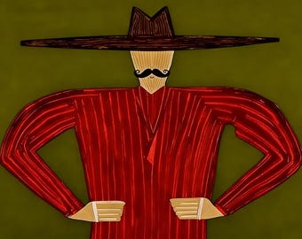 Abstract Mant Painting,  Cowboy Art, Home Decor, Minimalist Figure Art, Mid Century Modern,RetroArtwork