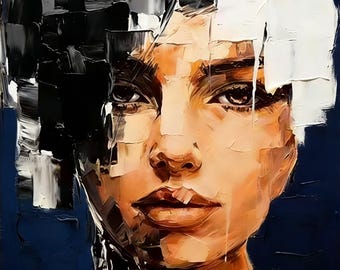 Sztuka portretów kobiecych, abstrakcyjne malowanie twarzy, nowoczesne dekoracje ścienne, postacie kobiece, teksturowane płótno