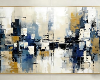 Moderne neutrale Wohnkultur blau beige abstrakte Kunst Abstrakte Stadt Wandkunst