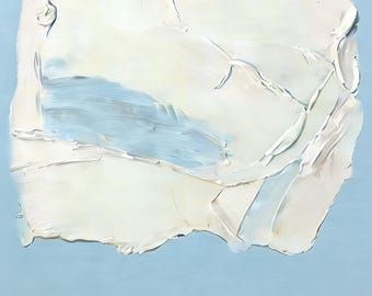 Soft Blue White Abstract PaintingPastel Textured Wall Art DecorCalm Cream Modern Canvas Art